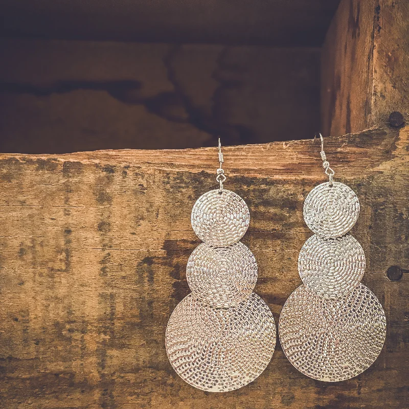 Layered Drop Earrings for Dramatic-Beautiful Silver Disc Drop Earrings