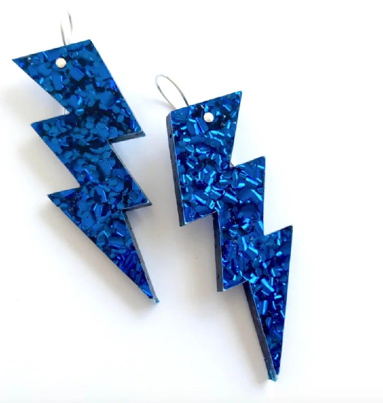 Crocheted Drop Earrings for Handmade-Bolt Drop Earrings Cobalt Blue