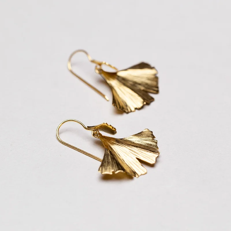 Knotted Drop Earrings for Intricate-Brushed Gold Ginkgo Leaf Drop Earrings