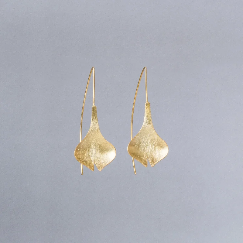 Engraved Drop Earrings for Personal-Brushed Gold Tulip Drop Earrings