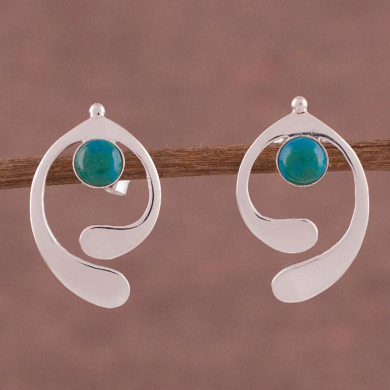 Kyanite Drop Earrings for Gray-Caress of an Angel Chrysocolla and Sterling Silver Drop Earrings from Peru