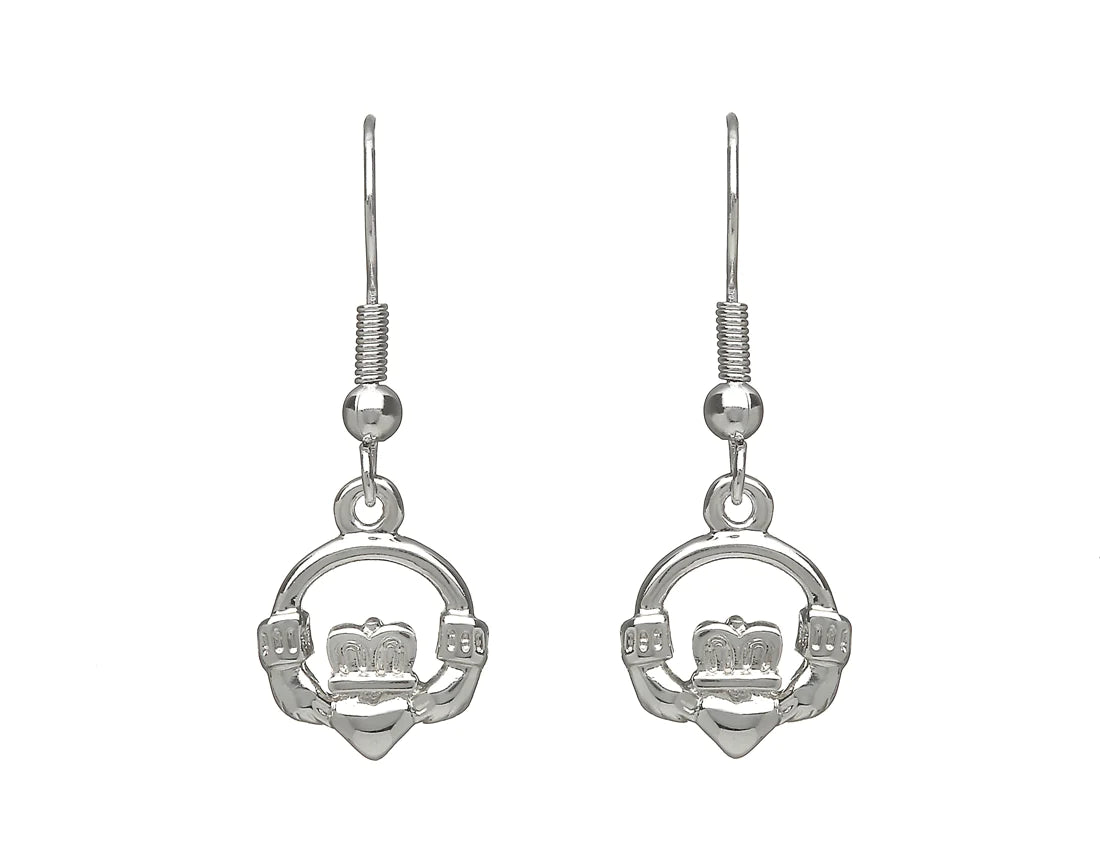 Designer Drop Earrings for High-End-Claddagh Silver Plated Drop Earrings by Woods Celtic Jewllery