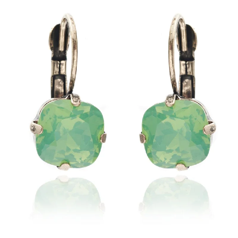 Detachable Drop Earrings for Versatile-Cushion Cut Crystal Earrings: Vintage Style Green Opal Drop Earrings