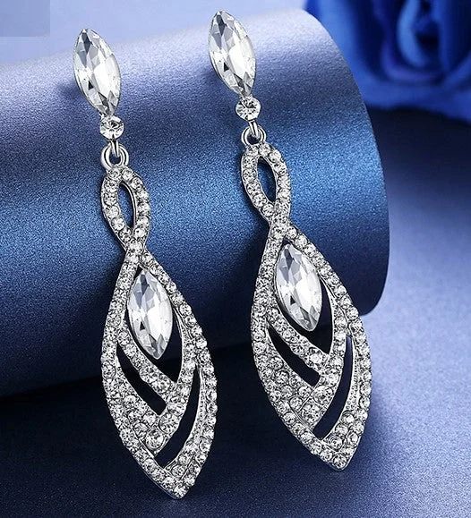 Padded Drop Earrings for Ear-MEC-011 Crystal Pearls Long Drop Earrings Bridal Wedding Jewelry