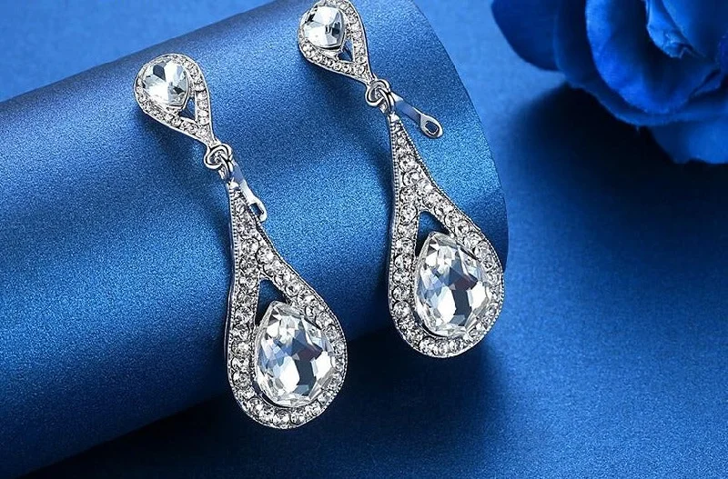 Adjustable Drop Earrings for Custom-MEC-007 Crystal Pearls Long Drop Earrings Bridal Wedding Jewelry