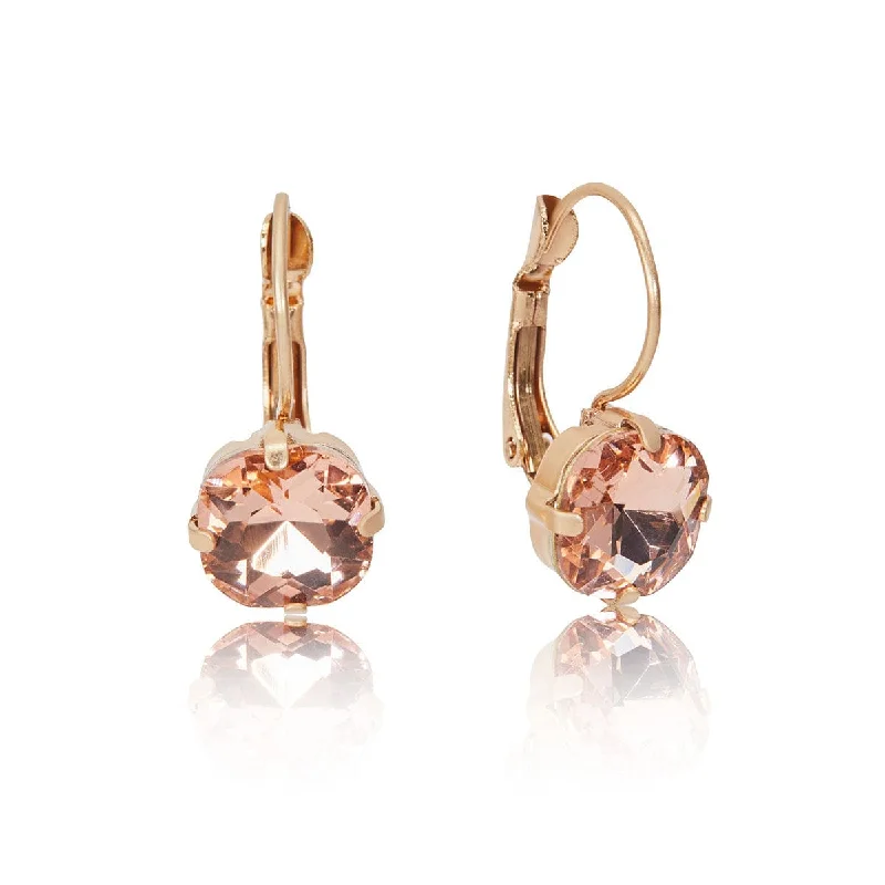 Modern Drop Earrings for Contemporary-Cushion Cut Crystal Earrings: 1950s Style Cushion Cut Rose Pink Drop Earrings