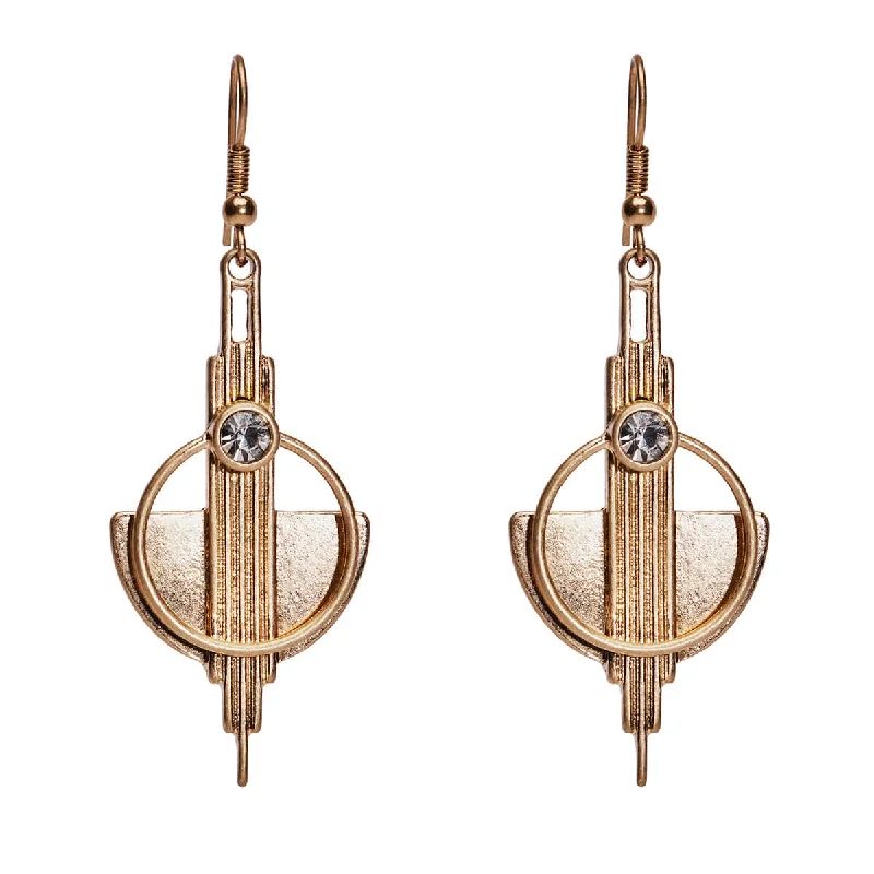 Sapphire Drop Earrings for Sophisticated-Vintage Art Deco Earrings: Brass Long Drop Earrings