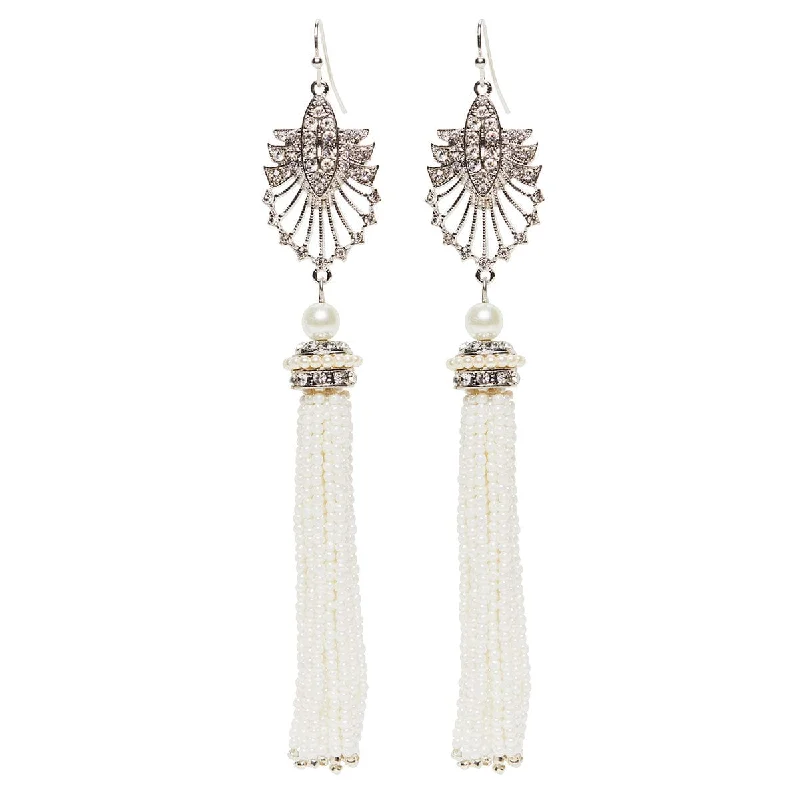 Crocheted Drop Earrings for Handmade-Long Tassel Earrings: Flapper Style 1920s Tassel Drop Earrings