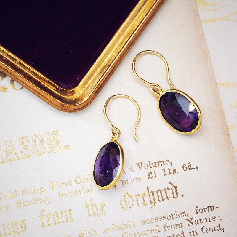 Waterproof Drop Earrings for Practical-Deepest Purple Faceted Amethyst Drop Earrings