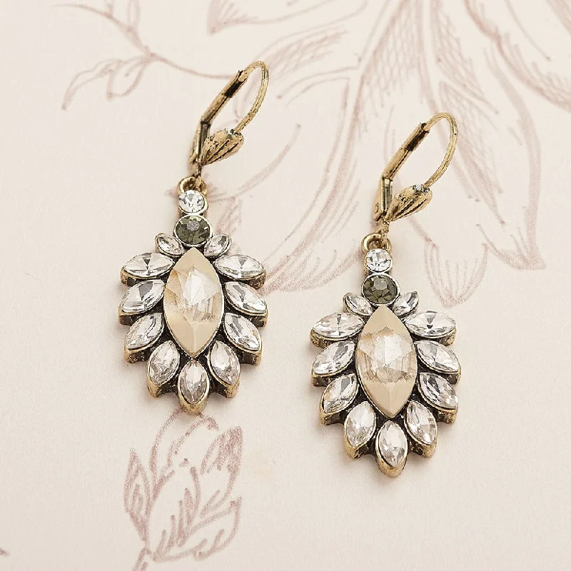 Onyx Drop Earrings for Bold-Vintage 1950's Earrings: Diamante & Opal Stone Drop Earrings