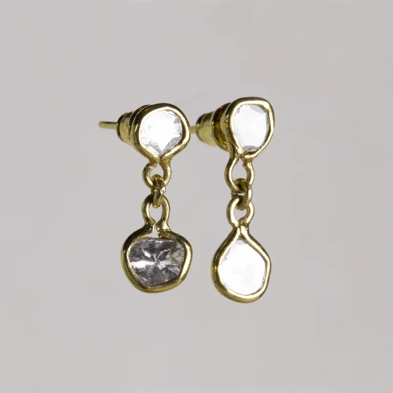 Hypoallergenic Drop Earrings for Sensitive-Double Diamond Slice Drop Earrings