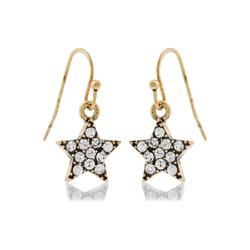 Fashion Drop Earrings for Trendy-Diamante Star Crystal Star Earrings: Vintage Style Brass Start Drop Earrings