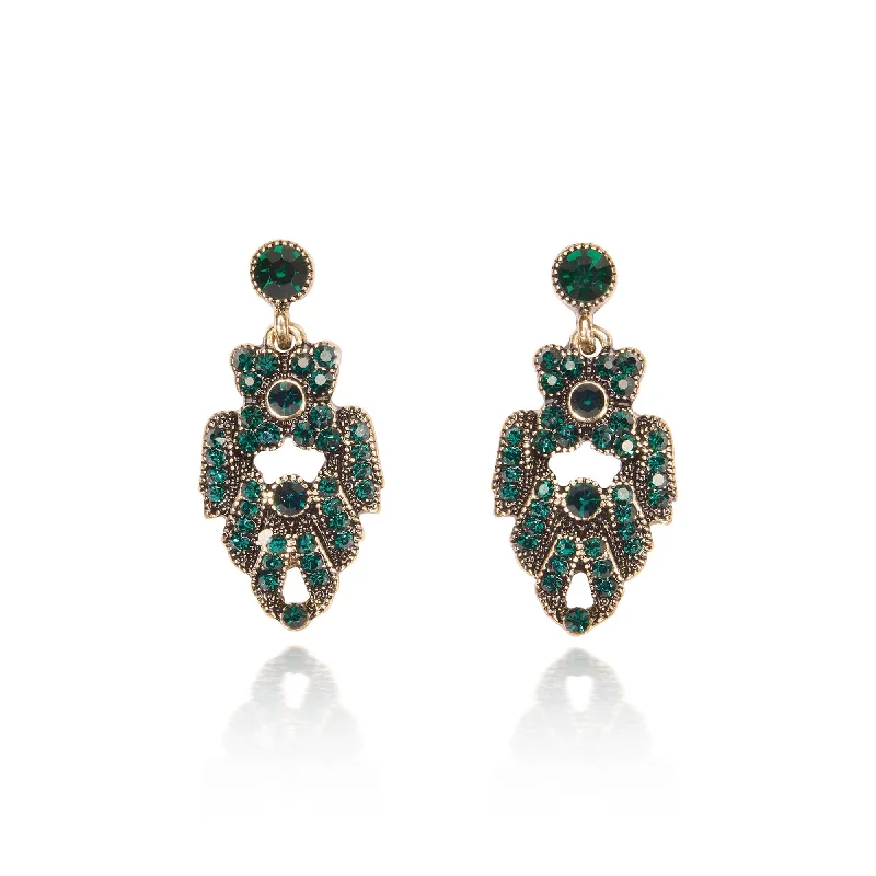 Statement-Making Drop Earrings for Impact-Emerald Green short drop Art deco drop earrings: 1920s earrings