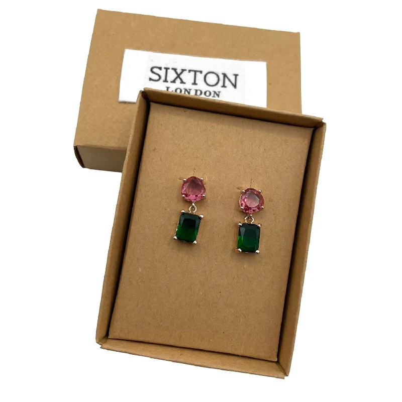 Beaded Drop Earrings for Decorative-Emerald style square jewel drop earrings