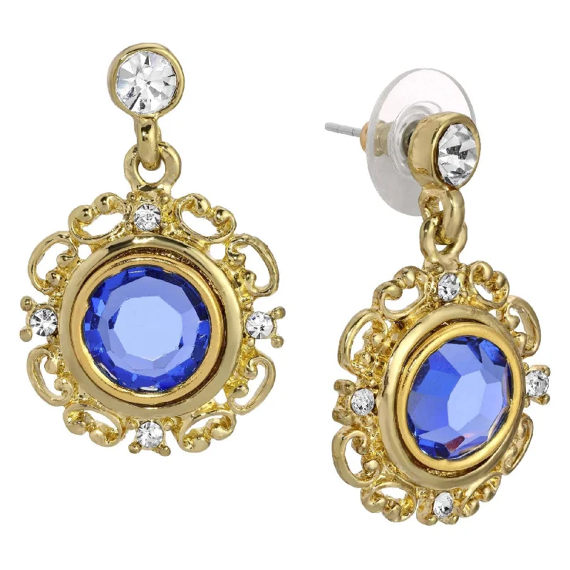 Iolite Drop Earrings for Blue-1928 Jewelry Crystal Sapphire Embrace Post Drop Earrings