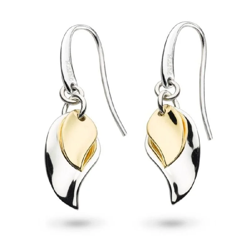 Padded Drop Earrings for Ear-Silver and Yellow Gold Plated Blossom Enchanted Leaf Drop Earrings