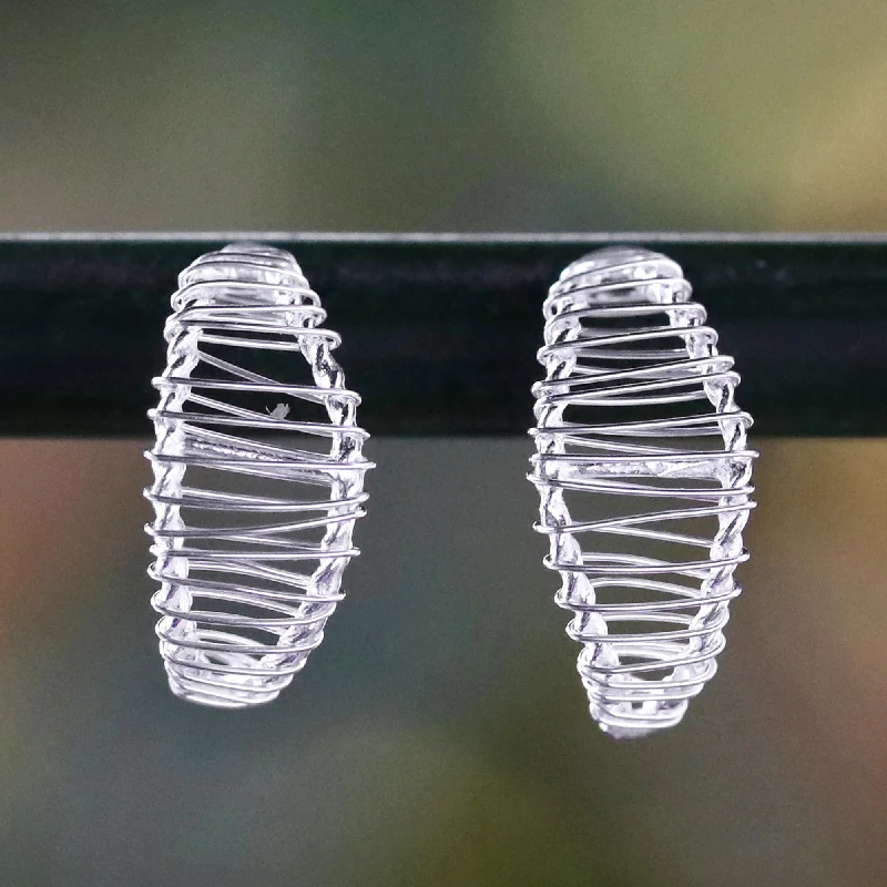 Wedding Drop Earrings for Bridal-Leaf Wrap Sterling Silver Wrap Leaf Drop Earrings Crafted in Thailand