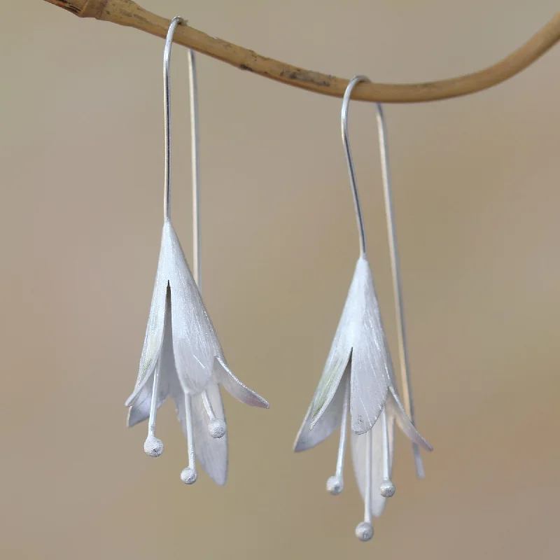 Iolite Drop Earrings for Blue-Light Blossom Floral Sterling Silver Drop Earrings from Bali