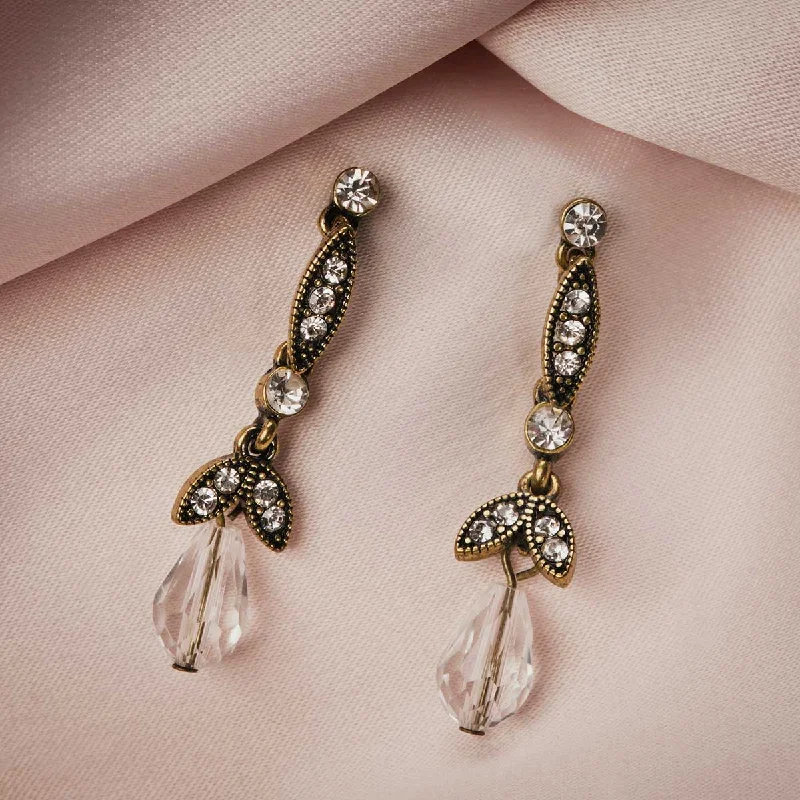 Waterproof Drop Earrings for Practical-Diamante Drop Earrings: Lula Crystal Glass Drop Earrings on antique brass