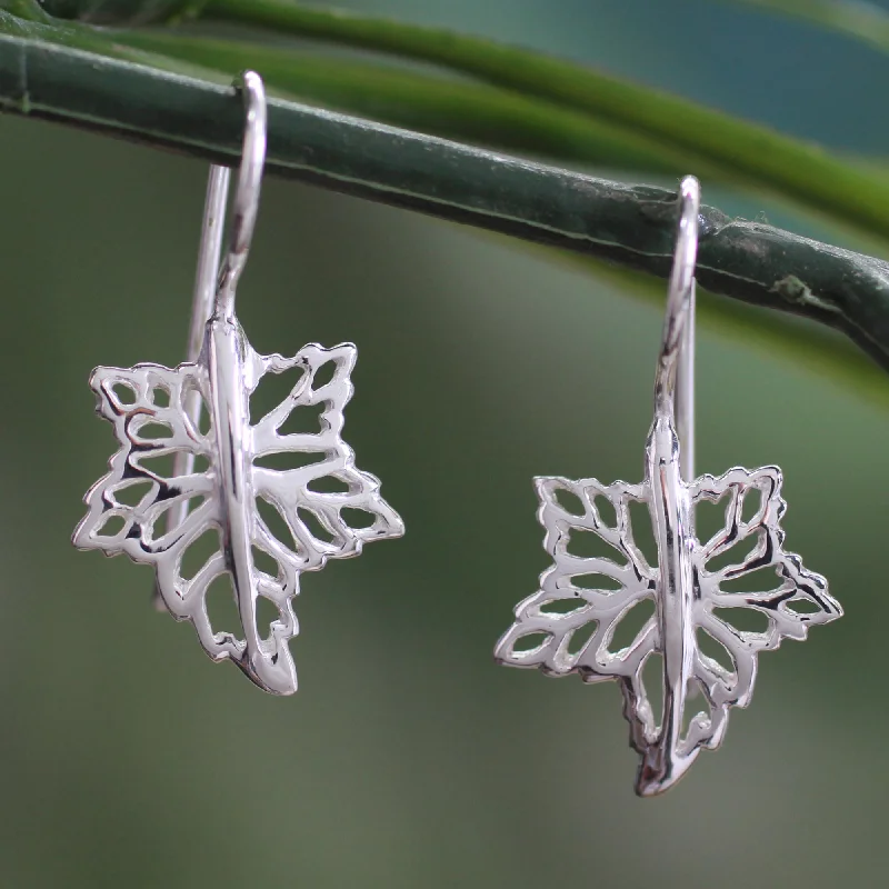 Vintage Drop Earrings for Nostalgic-Maple Freeze Artisan Crafted Sterling Silver Drop Earrings