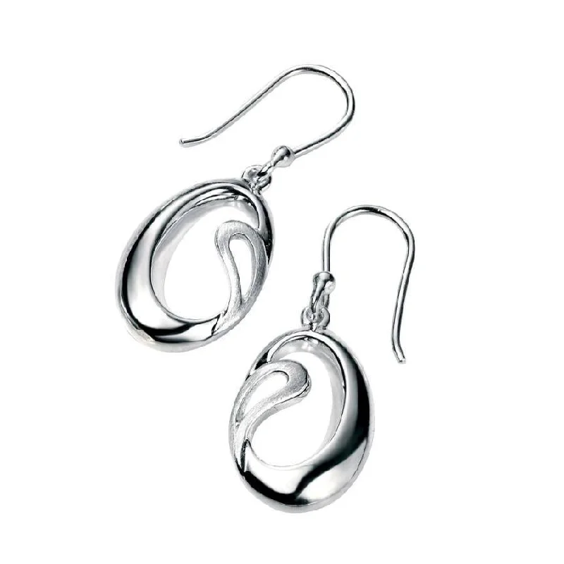 Branded Drop Earrings for Quality-Silver Openwork Oval Hook Drop Earrings