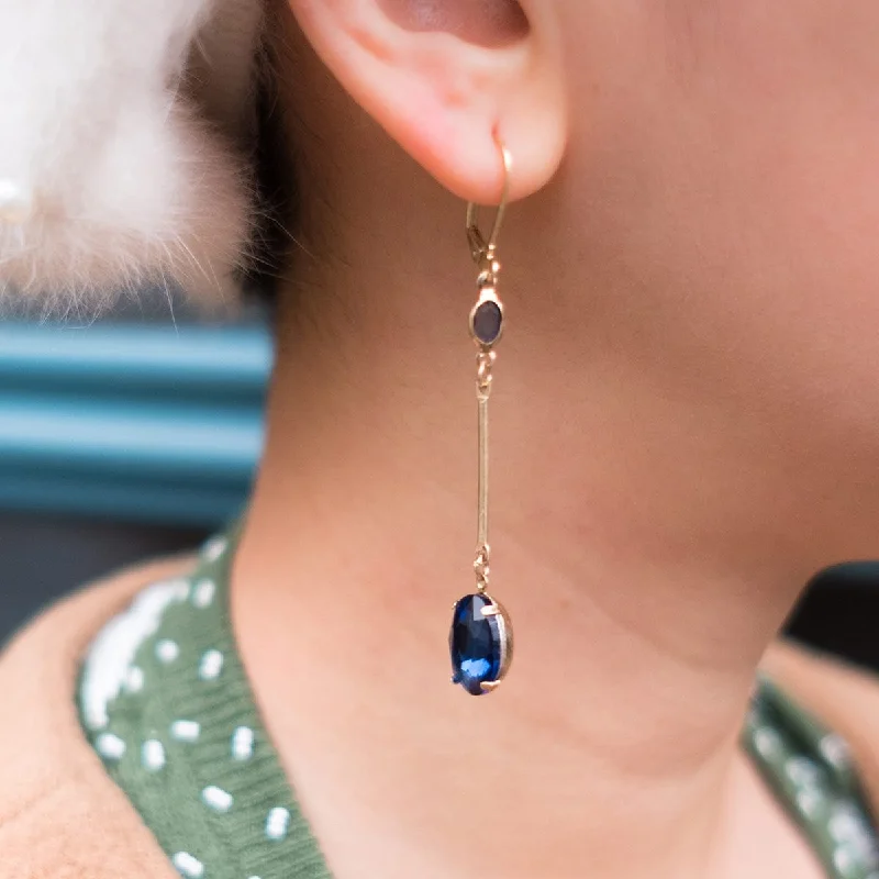 Sparkling Drop Earrings for Shiny-Oval Drop Earrings: Vintage Blue Long Drop Crystal Earrings