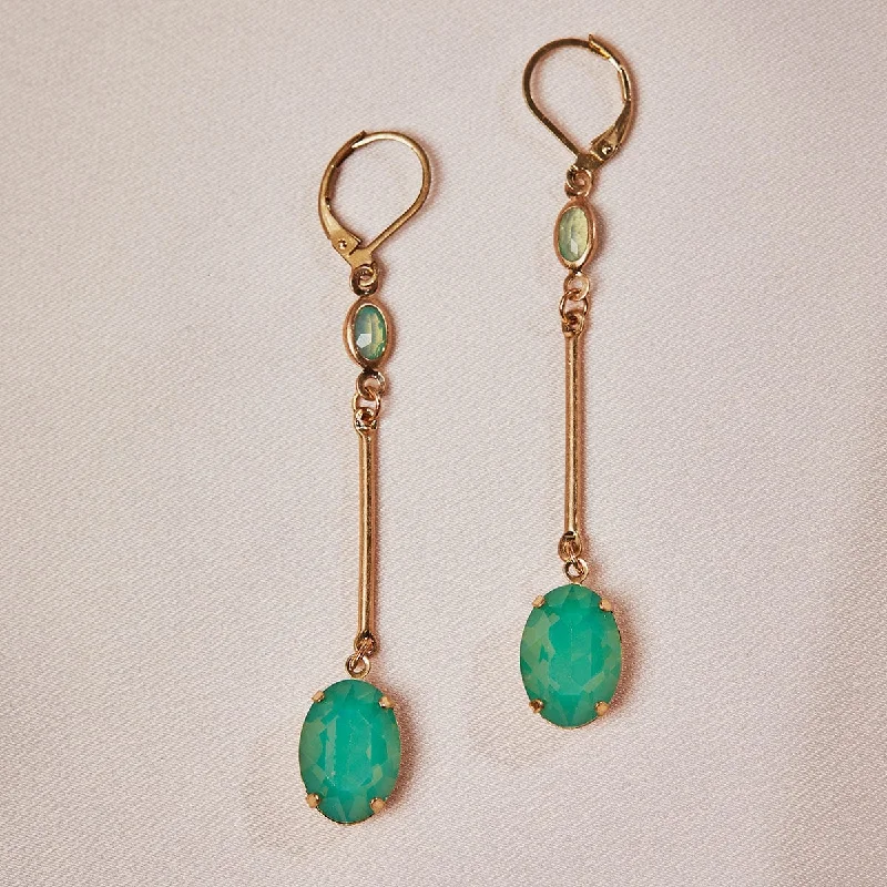 Citrine Drop Earrings for Cheerful-Oval Drop Earrings: Vintage Green Opal Earrings