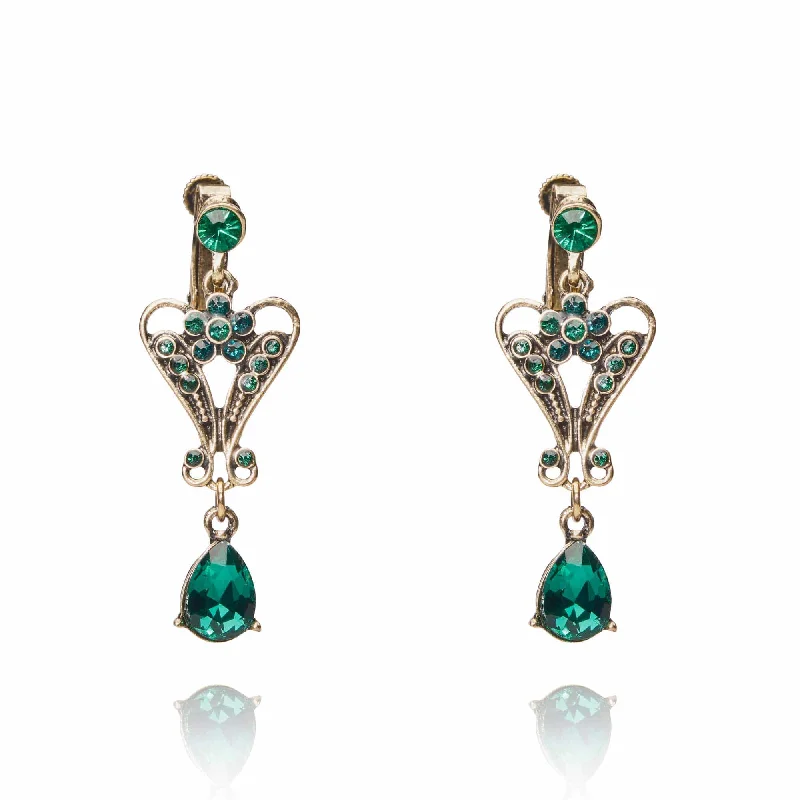 Retro Drop Earrings for Old-School-Pendeloque Clip on Crystal Drop Earrings: Emerald Earrings