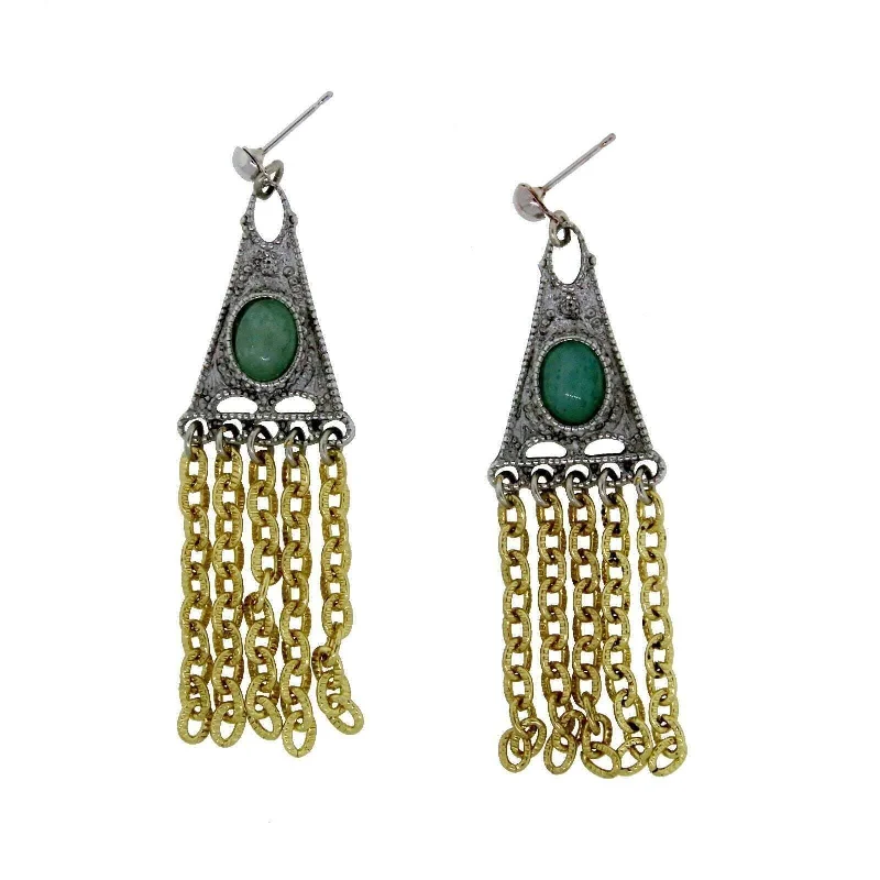 Gemstone Drop Earrings for Colorful-T.R.U. Pewter Genuine Aventurine Chain Drop Earrings