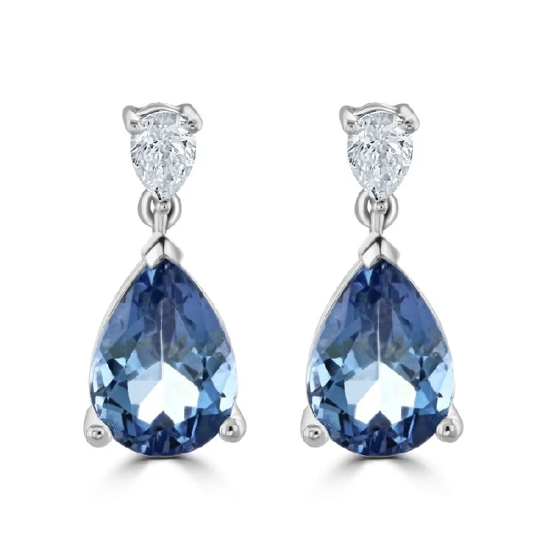 Star-Shaped Drop Earrings for Whimsical-Platinum Pear Cut Santa Maria Aquamarine & Diamond Drop Earrings