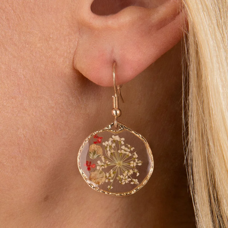 Gemstone Drop Earrings for Colorful-Red Pressed Flower Drop Earrings: Flower dangle earrings