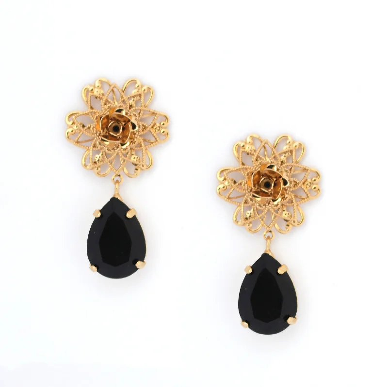 Lightweight Drop Earrings for Comfort-Maria Filigree Rose Drop Earrings