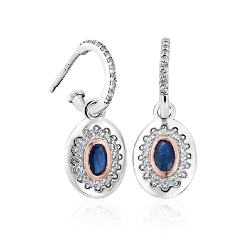 Romantic Drop Earrings for Loving-Silver and 9ct Rose Gold Princess Diana Sapp+Wht Top Drop Earrings