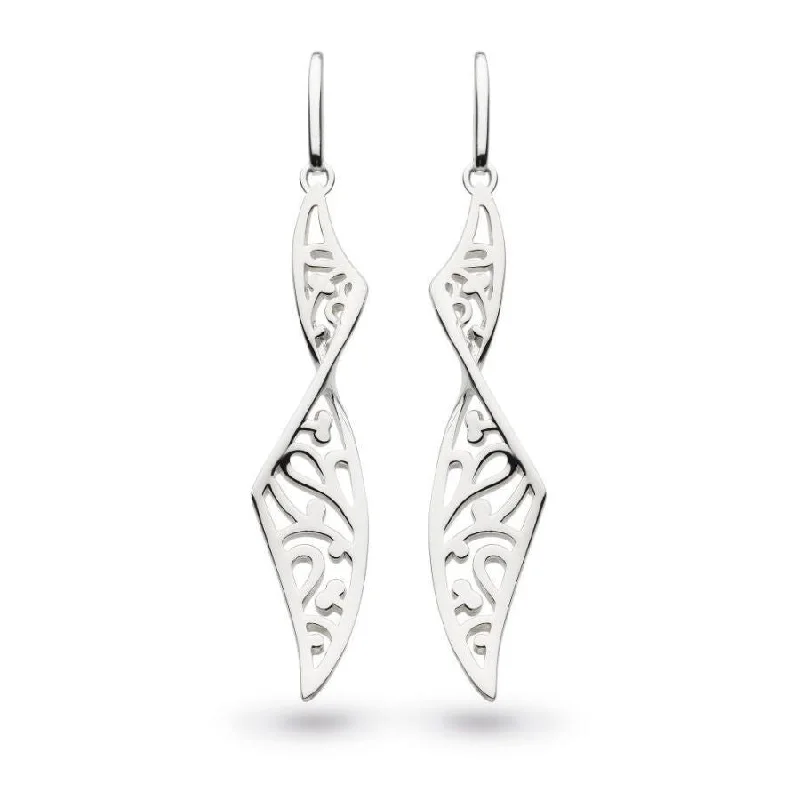 Free-Spirited Drop Earrings for Bohemian-Silver Blossom Flourish Twist Drop Earrings