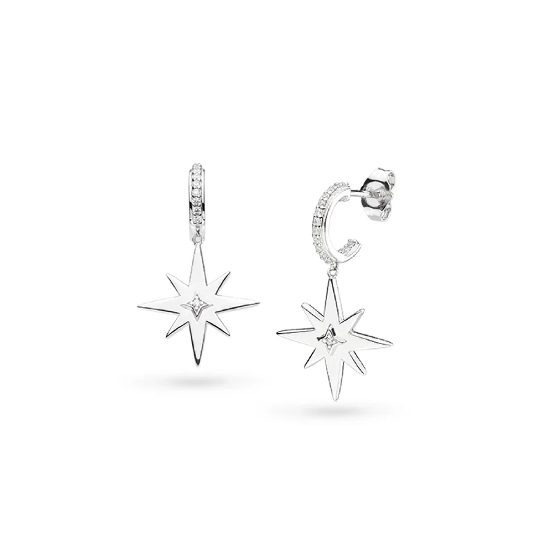 Party Drop Earrings for Glamorous-Silver Celeste North Star Pave Cubic Zirconia Set Hoop Drop Earrings