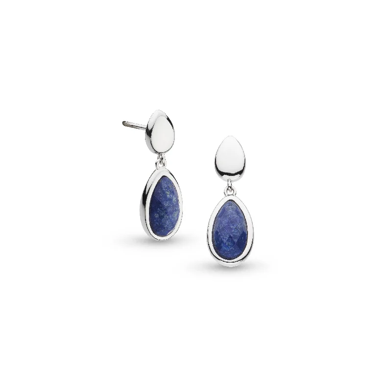 Woven Drop Earrings for Artistic-Silver Coast Pebble Azure Lapis Lazuli Duo Droplet Drop Earrings