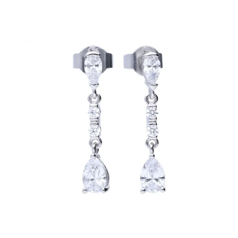 Large Drop Earrings for Statement-Silver Cubic Zirconia Set Long Drop Earrings