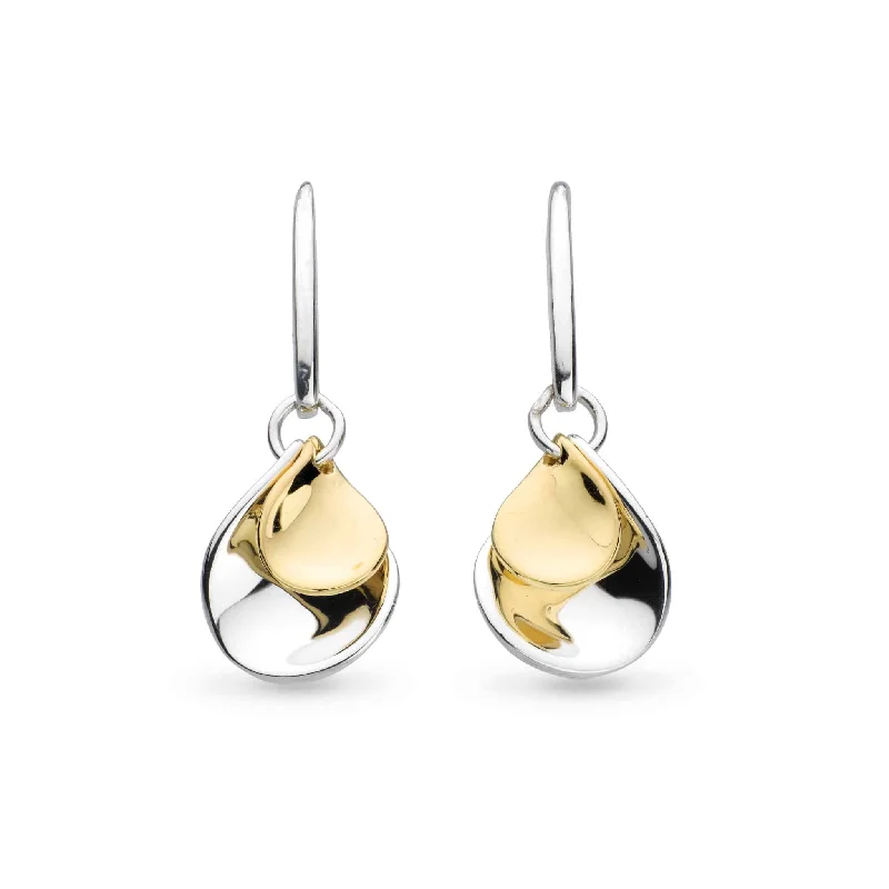 Mysterious Drop Earrings for Intriguing-Silver & Yellow Gold Plated Blossom Enchanted Petal Golden Drop Earrings