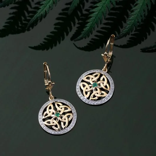 Beach Drop Earrings for Relaxed-14K Gold Emerald Trinity Drop Earrings