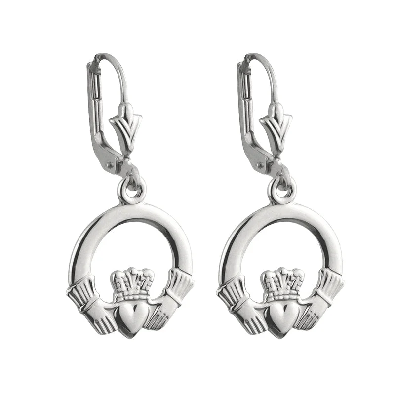 Layered Drop Earrings for Dramatic-14k White Gold Claddagh Drop Earrings