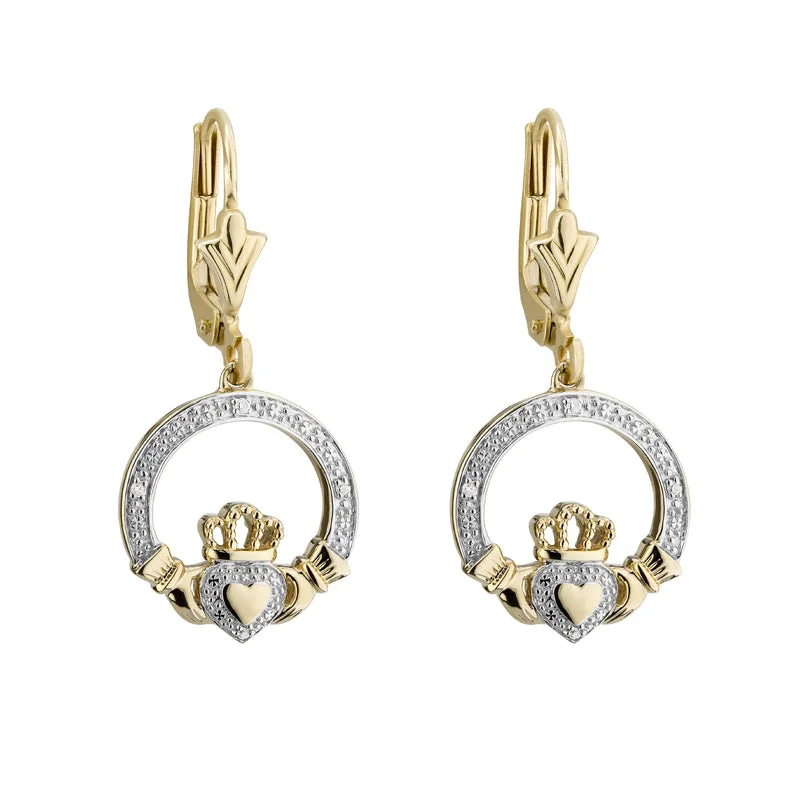 Halo Drop Earrings for Surrounding-Gold Diamond Claddagh Drop Earrings