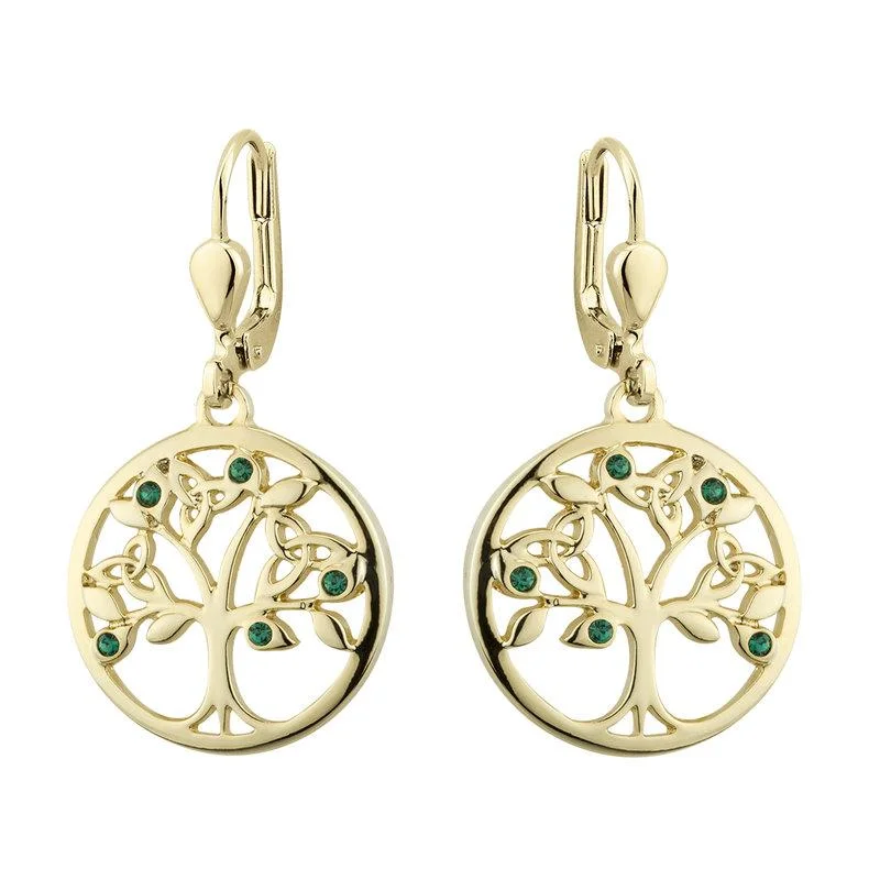 Apatite Drop Earrings for Soft-Gold Plated Crystal Tree Of Life Drop Earrings