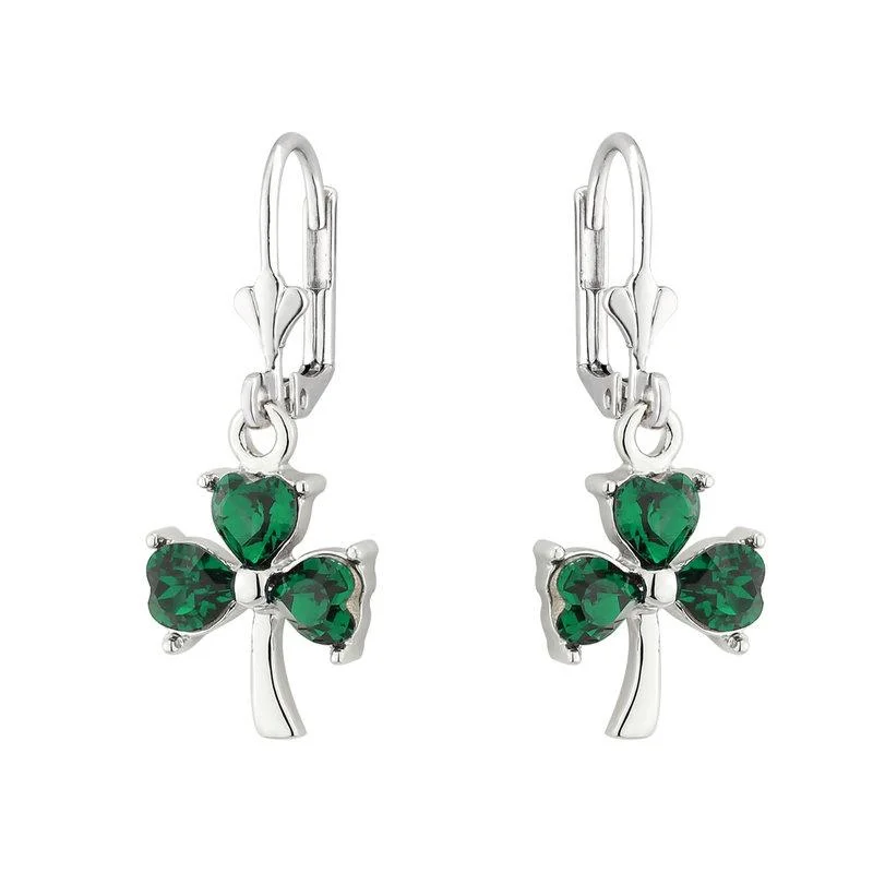 Quartz Drop Earrings for Simple-Rhodium Crystal Shamrock Drop Earrings