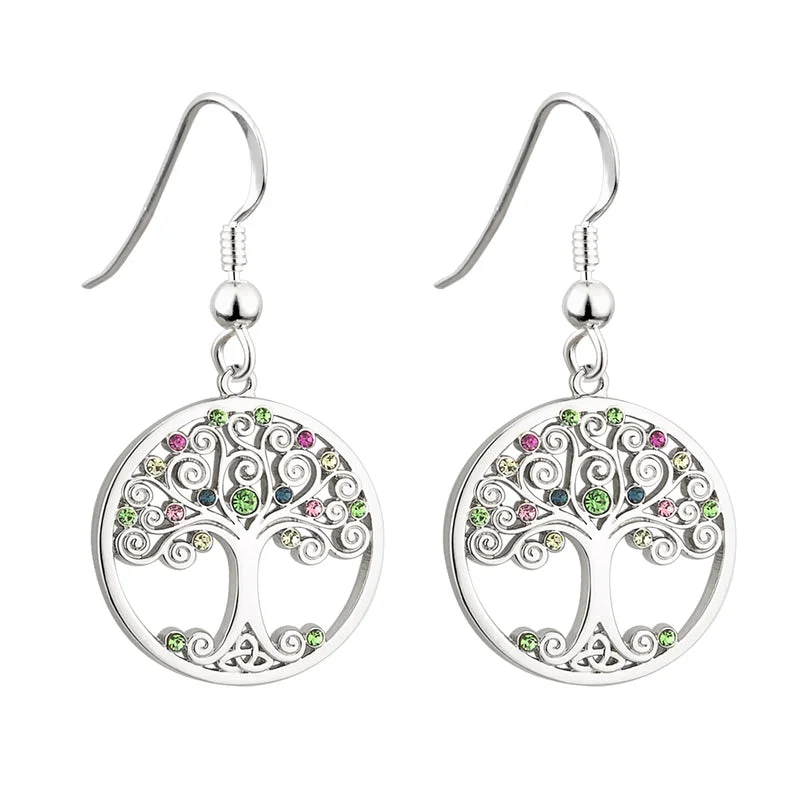 Structured Drop Earrings for Orderly-Crystal Tree Of Life Drop Earrings