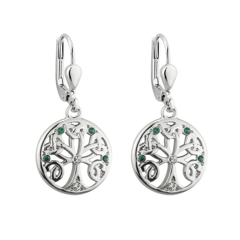 Onyx Drop Earrings for Bold-Rhodium Crystal Tree Of Life Drop Earrings