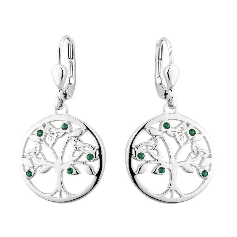 Small Drop Earrings for Delicate-Solvar Rhodium Plated Crystal Tree Of Life Drop Earrings