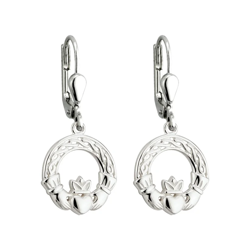 Large Drop Earrings for Statement-Silver Claddagh Drop Earrings