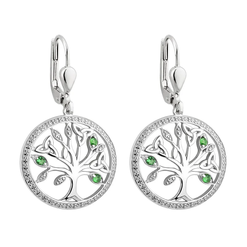 Celtic Drop Earrings for Heritage-Silver Crystal Illusion Tree Of Life Drop Earrings