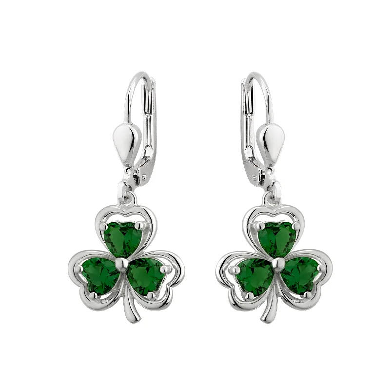 Square Drop Earrings for Modern-Green Crystal Shamrock Drop Earrings