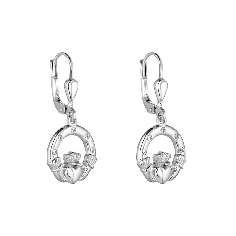 Vintage Drop Earrings for Nostalgic-Silver Claddagh Drop Earrings